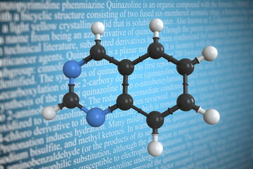 Molecular model of quinazoline, 3D rendering