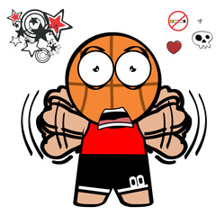 funny basketball head character cartoon kawaii expression illustration in vector format