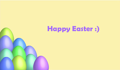 Wielkanocna kartka, kolorowe jajka 3D i napis Happy Easter. © Aga Bak