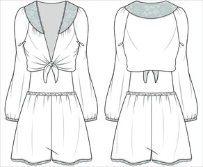 WOMEN LONG SLEEVES 
AND KICKER MATCHING NIGHTWEAR SET IN EDITABLE VECTOR FILE