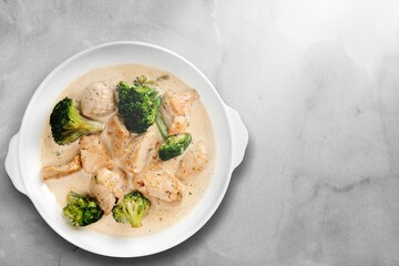 Roast fish meat with vegetable on plate