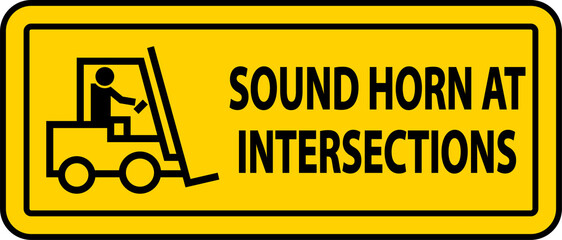 Sound Horn At Intersections Label Sign On White Background