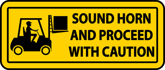 Sound Horn Proceed With Caution Label Sign On White Background