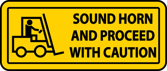 Sound Horn Proceed With Caution Label Sign On White Background