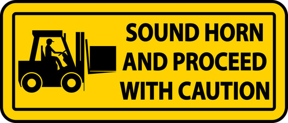Sound Horn Proceed With Caution Label Sign On White Background