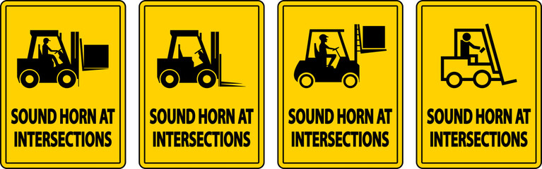 Sound Horn At Intersections Label Sign On White Background