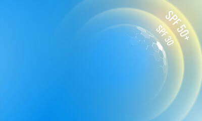 Bubble shield in futuristic glowing vector illustration on light background. Сircular barrier to block UV radiation. Sun protection from ultraviolet light.