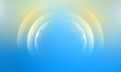 Sun protection from ultraviolet light, in futuristic glowing vector illustration on light background. ?ircular barrier to block UV radiation. Template for beauty product, bubble shield effect