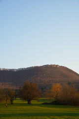 view on the hills of the Swabian Alb in Germany near stuttgart before sunset