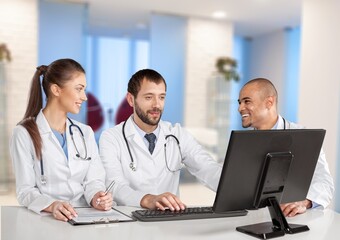 Medical young woman and man talking with video calling.