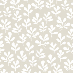 Herbal seamless pattern with white grass on a gray background. 