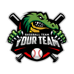 Crocodile mascot for baseball team logo. Vector Illustration.