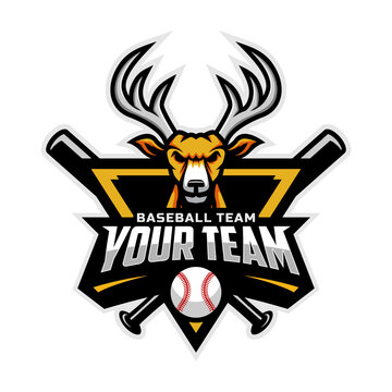 Deer mascot for baseball team logo. Vector Illustration.