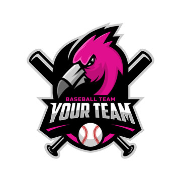 Flamingo mascot for baseball team logo. Vector illustration.