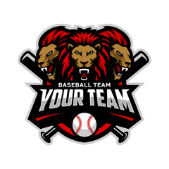 three lions mascot for baseball team logo. school, college or league. Vector illustration.