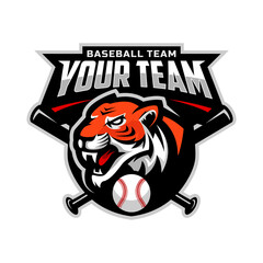 Tiger mascot for baseball team logo. Vector illustration.