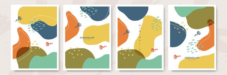 Various hand drawn shapes and doodle objects. Set of colorful abstract contemporary modern trendy vector seamless pattern poster. Blob wave dot brush wallpapers.