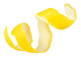 Fresh lemon skin or lemon zest isolated on a white background. Citrus twist peel.