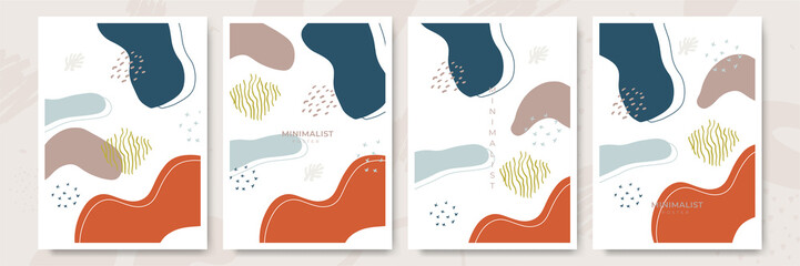 Set of modern colorful vector collages with hand drawn organic shapes and textures. Trendy contemporary design perfect for prints, flyers, banners, brochure, invitations, branding design, covers
