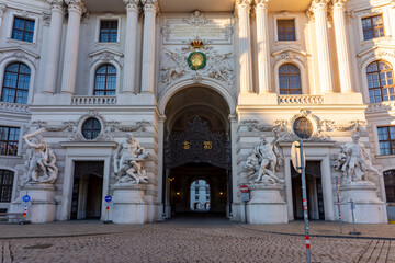 Entrance to Hofburg palace on St. Michael square (Michaelerplatz) in Vienna, Austria