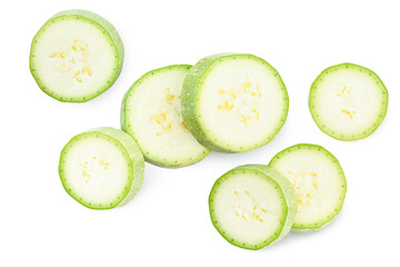sliced vegetable marrow top view, isolated on white background