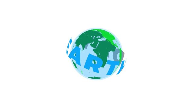 Dynamic animated planet Earth and celebration text on a white background. Seamless loop dynamic elements for holiday illustration