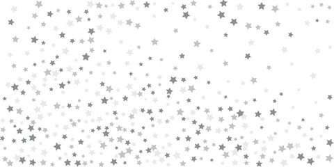 Silver star confetti. Falling stars on a white background. Illustration of flying shining stars. Decorative element. Suitable for your design, postcards, invitations, gift, vip.