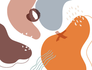 Fototapeta premium Minimalist abstract boho style hand drawn organic shape background. Creative minimalist hand painted abstract art background. Design for wall decoration, postcard, poster or brochure