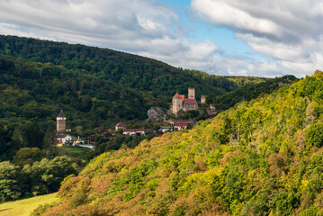 Fototapeta na wymiar Haredgg town with castle ruins in Thaytal in Austria near borders with Czech republic