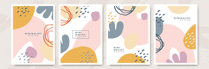 Set of modern colorful vector collages with hand drawn organic shapes and textures. Trendy contemporary design perfect for prints, flyers, banners, brochure, invitations, branding design, covers