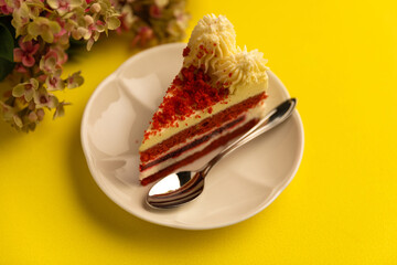 beautiful picture of delicious red velvet cake on plate