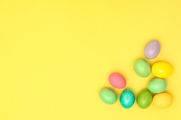 Easter eggs decoration yellow paper background