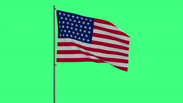 Green screen chromakey flag of USA (America) animation. United States national flag waving on green screen.