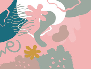 Minimalist abstract boho style hand drawn organic shape background. Creative minimalist hand painted abstract art background. Design for wall decoration, postcard, poster or brochure