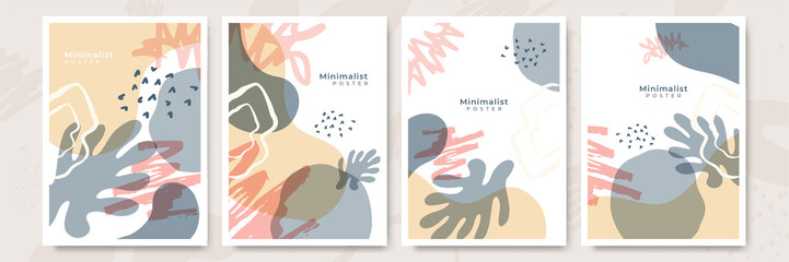 Social media stories and post creative Vector set. Background template with copy space for text and images design by abstract colored shapes, line arts, tropical leaves warm color of the earth tone