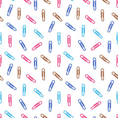 A set of seamless patterns of paper clips. 1000x1000, vector graphics.