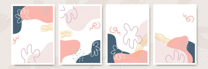 Set of modern colorful vector collages with hand drawn organic shapes and textures. Trendy contemporary design perfect for prints, flyers, banners, brochure, invitations, branding design, covers
