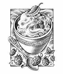 hand drawn illustration of fruit pudding