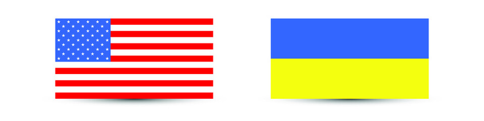 USA flag with Ukraine flag vector isolated on white background.