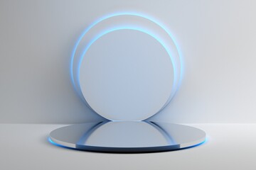 Geometric composition with white mirror pedestals for product presentation in white color