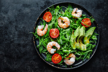 Shrimp salad with avocado on plate