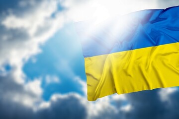 Flag of Ukraine on blue sky. Yellow - blue Ukrainian national state flag