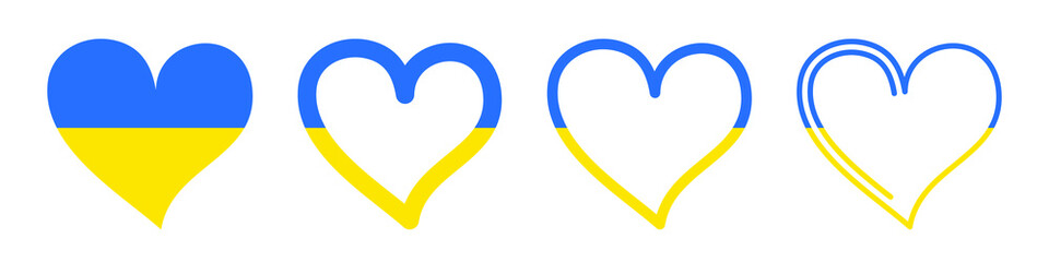 Ukrainian flag in the shape of a heart. Set of hearts. National ukrainian flag. Vector illustration. I love ukraine