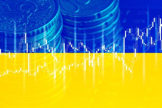 Investment trading financial on Ukraine flag or Forex for analyze profit finance business