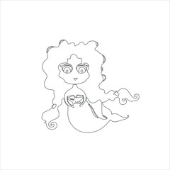 Cute little mermaid Cute little mermaid  coloring page Sea Underwater character Beautiful girl, fantasy character