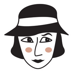 Doodle sketch cute girl smiling face.Hand-drawn line female.