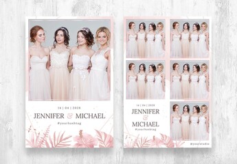 Pink Rose Gold Wedding Photo Booth Strip Layout Photo Card