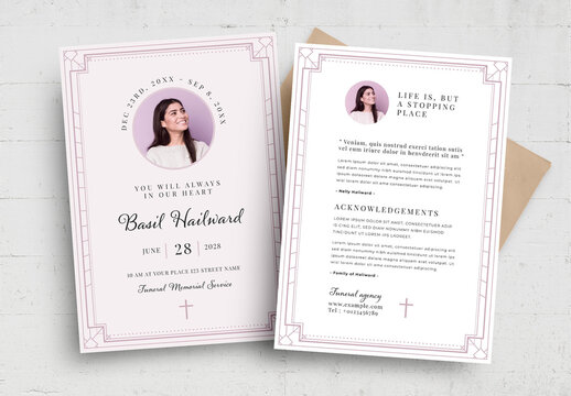 Simple Pink Purple Funeral Program Obituary Card Flyer