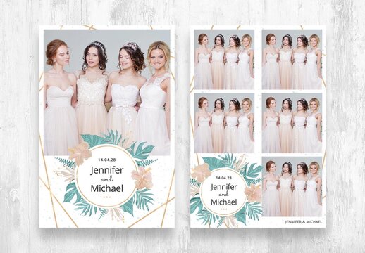 Wedding Photo Booth Strip Layout Photo Card With Tropical Foliage