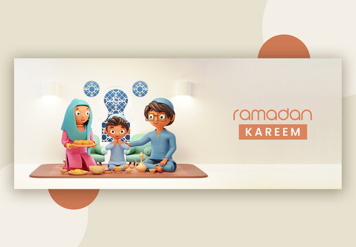 3D Render of Room Interior with a Muslim Family Ramadan Kareem Concept
